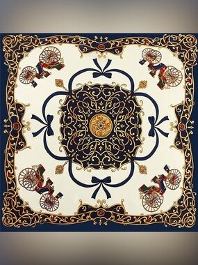 NWT Tasha Nordstrom’s Navy & Ivory Baroque Carriage Print Silk Scarf